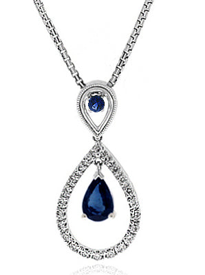 1.40 Carat 14k White Gold Sapphire And Diamond Pendant - PEN1544