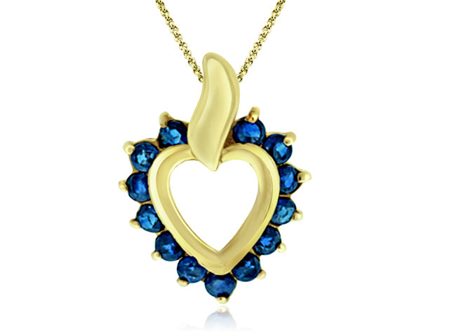 .25 Carat 14k Yellow Gold Blue Sapphire Heart Pendant - PEN1607