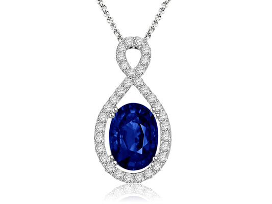 2.65 Carat 14k White Gold Sapphire And Diamond Pendant - PEN187