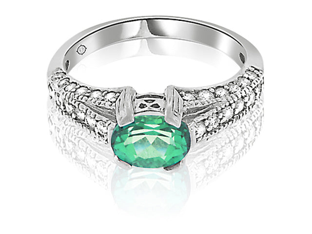 1.26 Carat 14k White Gold Emerald And Diamond Ring - R01068