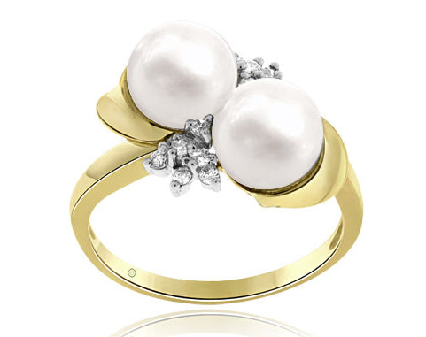 5mm Freshwater Cultured Pearl And Diamond Ring In 2Tone 14k Gold - R01351
