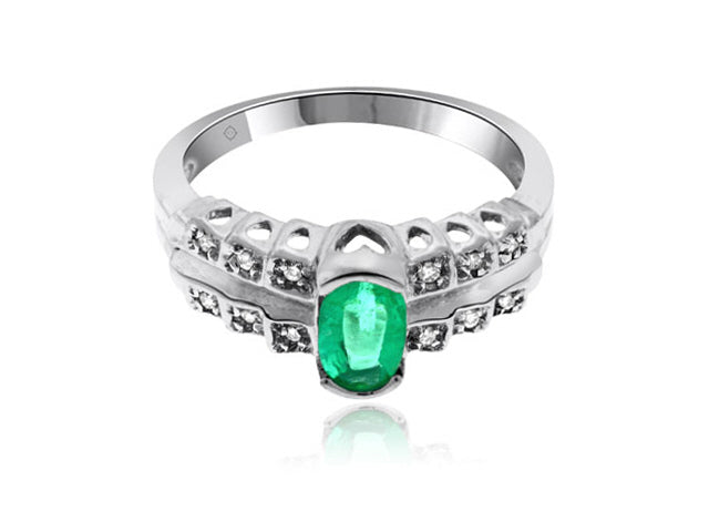 1.25 Carat 14k White Gold Emerald And Diamond Ring - R01456