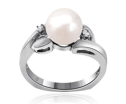 7.5mm Freshwater Cultured Pearl And Diamond Ring In 14k White Gold - R01578