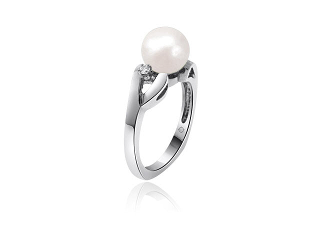 7.5mm Freshwater Cultured Pearl And Diamond Ring In 14k White Gold - R01578