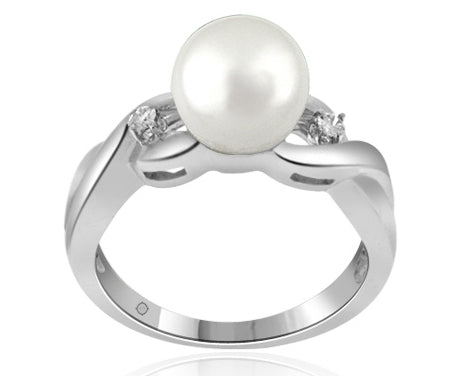 8mm Freshwater Cultured Pearl And Diamond Ring In 14k White Gold - R01708