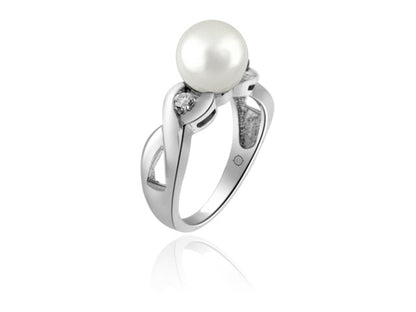 8mm Freshwater Cultured Pearl And Diamond Ring In 14k White Gold - R01708