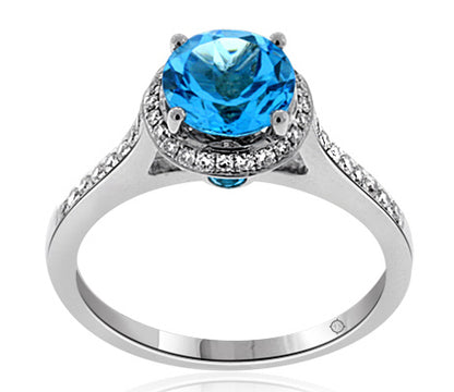 2.50 Carat 14k White Gold Blue Topaz And Diamond Ring - R10138