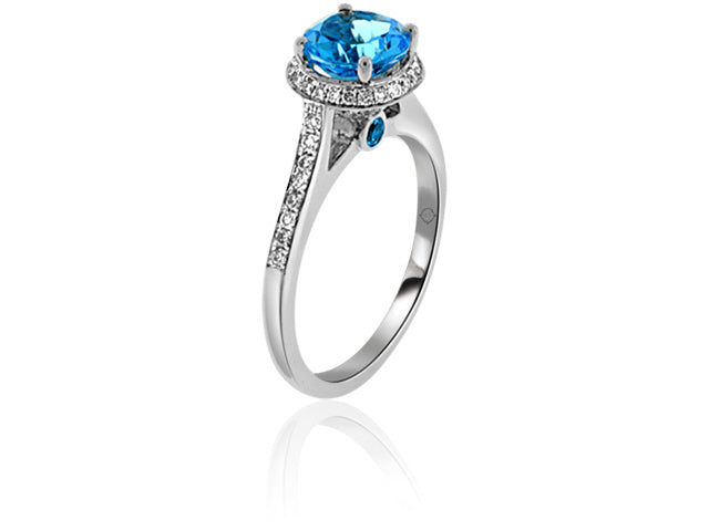 2.50 Carat 14k White Gold Blue Topaz And Diamond Ring - R10138