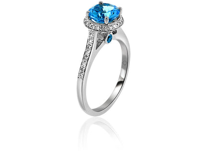 2.50 Carat 14k White Gold Blue Topaz And Diamond Ring - R10138