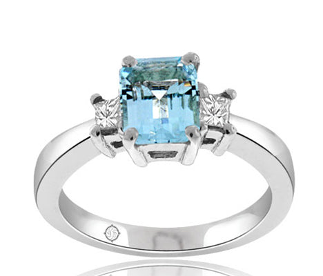 4.0 Carat 14k White Gold Blue Topaz And Diamond Ring - R10165