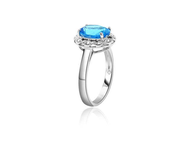 2.88 Carat 14k White Gold Blue Topaz And Diamond Ring - R10249