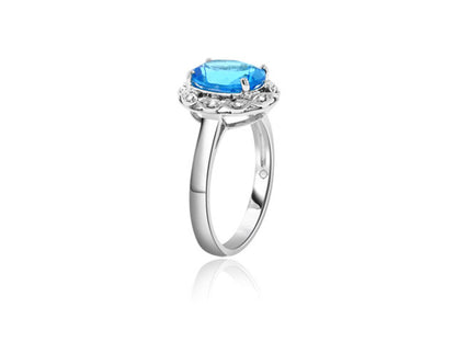 2.88 Carat 14k White Gold Blue Topaz And Diamond Ring - R10249