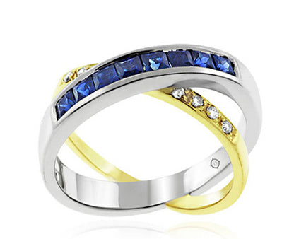 1.45 Carat 2Tone 14k Gold Diamond And Sapphire Cocktail Ring - R10251