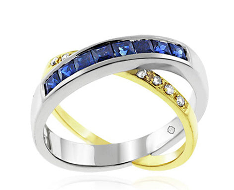 1.45 Carat 2Tone 14k Gold Diamond And Sapphire Cocktail Ring - R10251