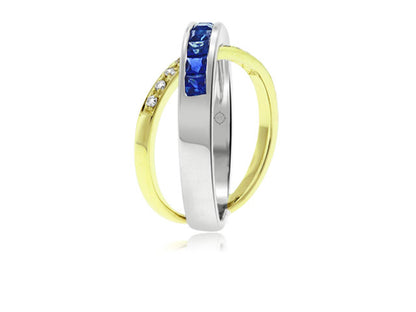 1.45 Carat 2Tone 14k Gold Diamond And Sapphire Cocktail Ring - R10251