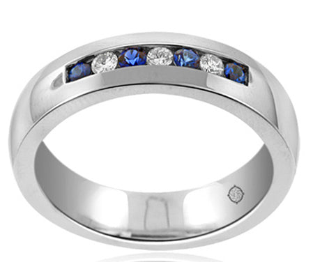 .55 Carat 14k White Gold Diamond And Sapphire Wedding Band - R10259
