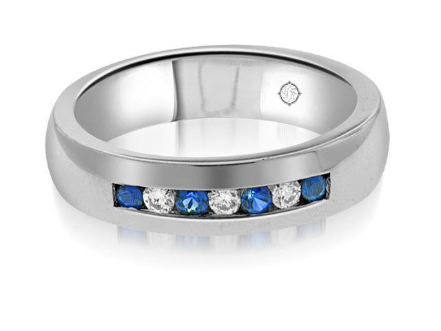 .55 Carat 14k White Gold Diamond And Sapphire Wedding Band - R10259