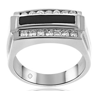 .65 Carat 14k White Gold Diamond And Onyx Wedding Band - R10263