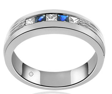 .55 Carat 14k White Gold Diamond And Sapphire Wedding Band - R10264