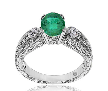 2.50 Carat 14k White Gold Emerald And Diamond Ring - R10327