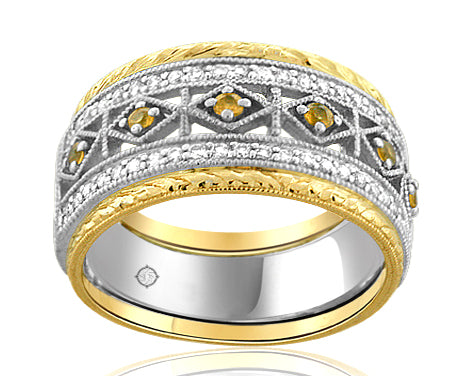 1.80 Carat 2Tone 14k Gold Diamond And Sapphire Cocktail Ring - R10474