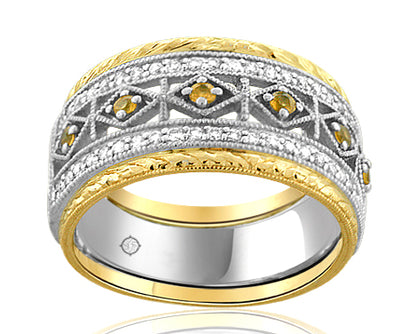 1.80 Carat 2Tone 14k Gold Diamond And Sapphire Cocktail Ring - R10474