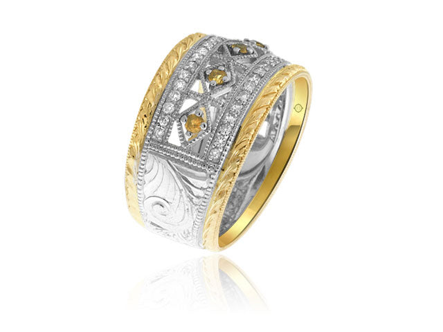 1.80 Carat 2Tone 14k Gold Diamond And Sapphire Cocktail Ring - R10474