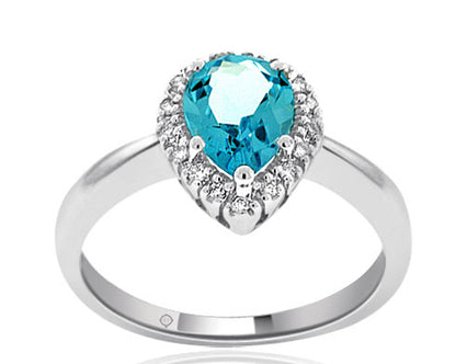 1.57 Carat 14k White Gold Blue Topaz And Diamond Ring - R10501
