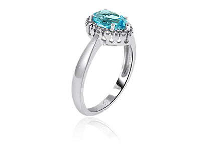 1.57 Carat 14k White Gold Blue Topaz And Diamond Ring - R10501