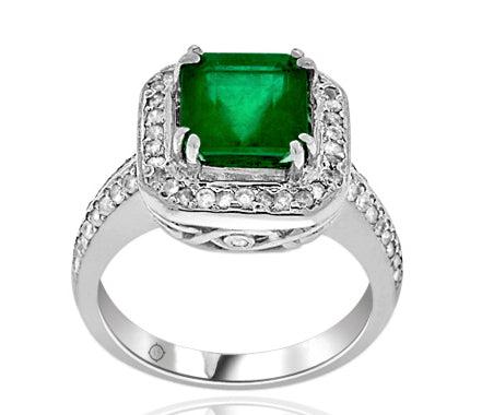 3.25 Carat 14k White Gold Emerald And Diamond Ring - R10630