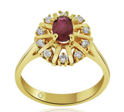 .75 Carat 14k Yellow Gold Diamond And Ruby Cocktail Ring - R10700