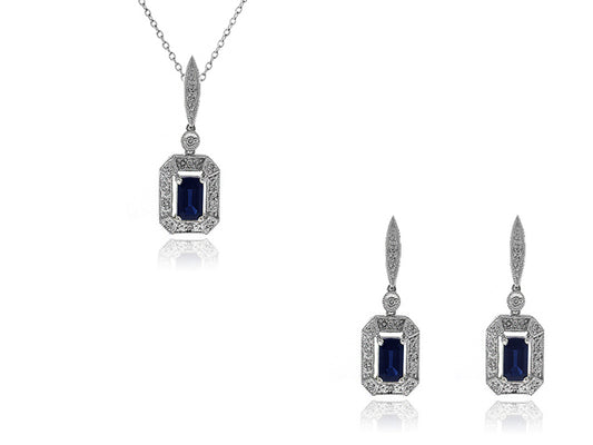 3.90 Carat 14k White Gold Sapphire And Diamond Earrings And Pendant Set - SET0001