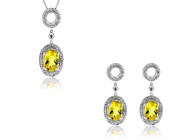 9.22 Carat 14k White Gold Topaz And Diamond Earrings And Pendant Set - SET0009